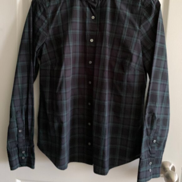 JCREW Green/Navy Tartan Plaid Perfect Long Sleeve Shirt | Size 10 - Picture 4 of 10